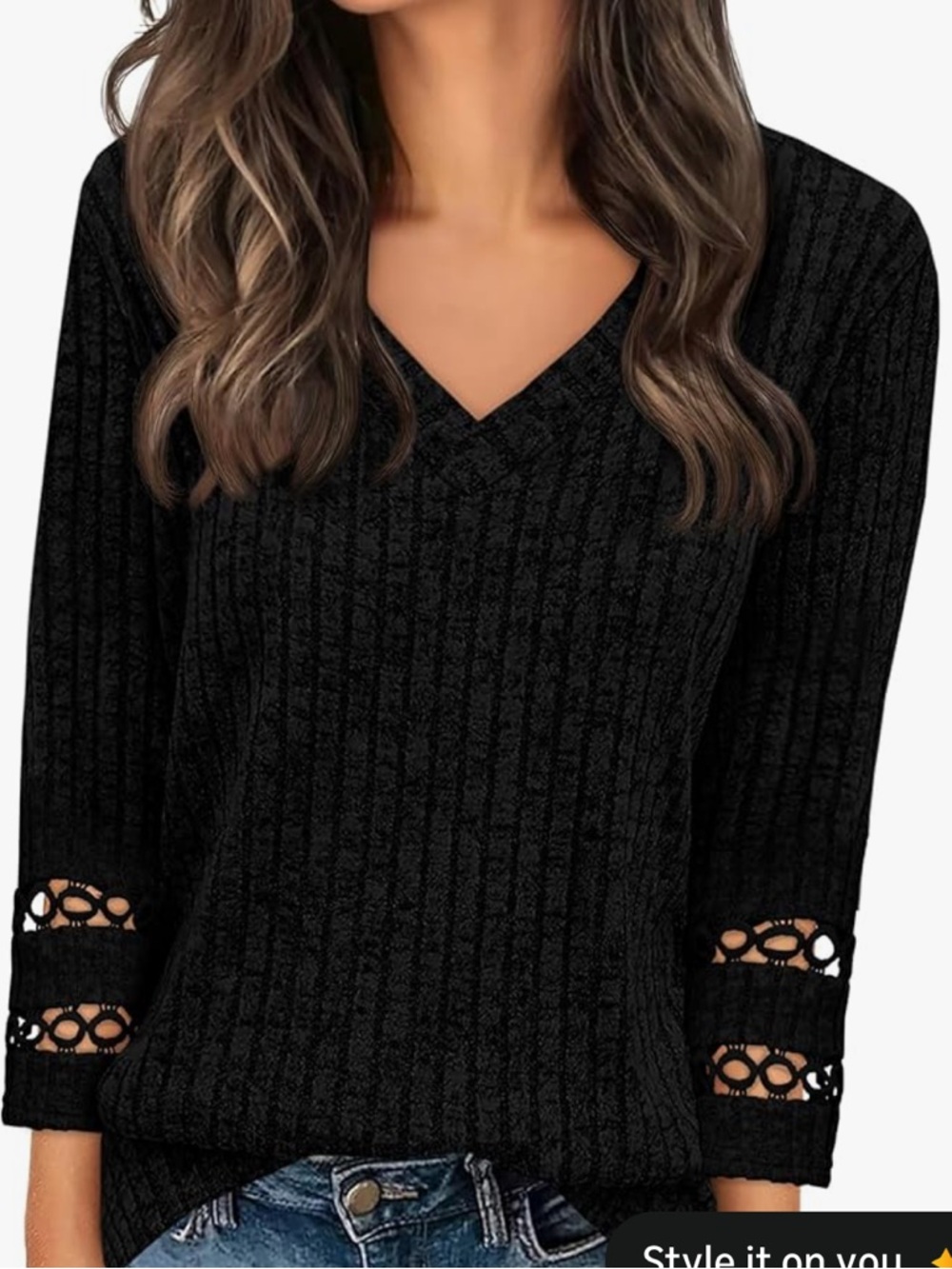 NWT Pretty Garden Size Med Women's Black V-Neck Knit Sweater